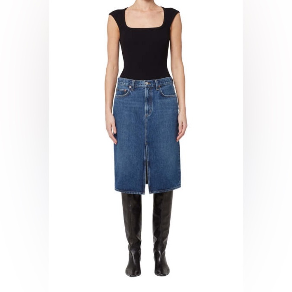 Just Black Mid-Length Denim Skirt in Blue